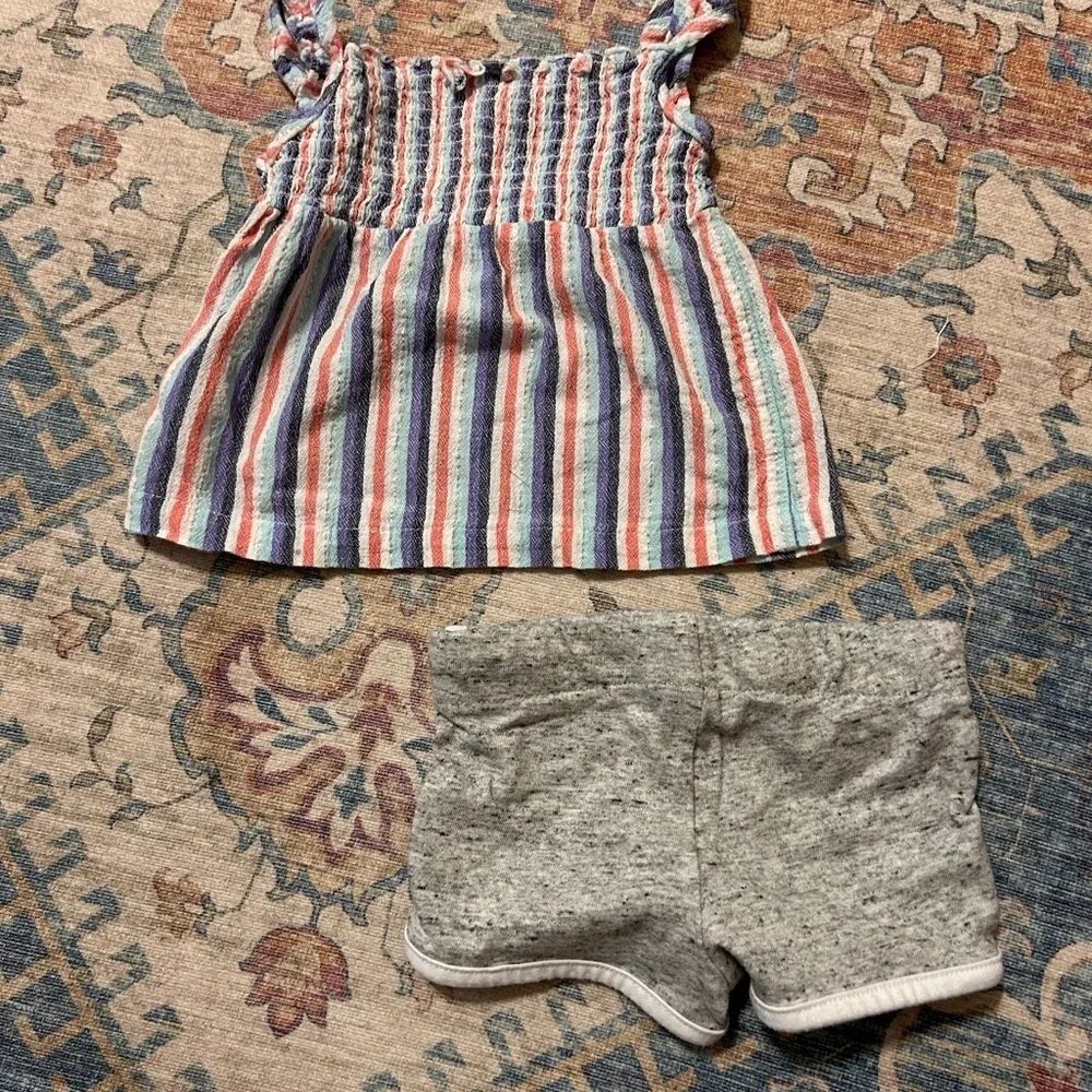 Striped Top and Gray Shorts Set size 9-12 months